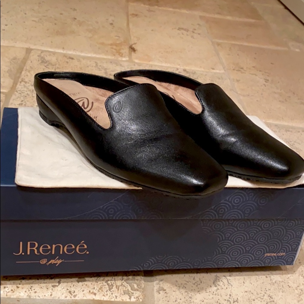 J. Renee black leather mules
